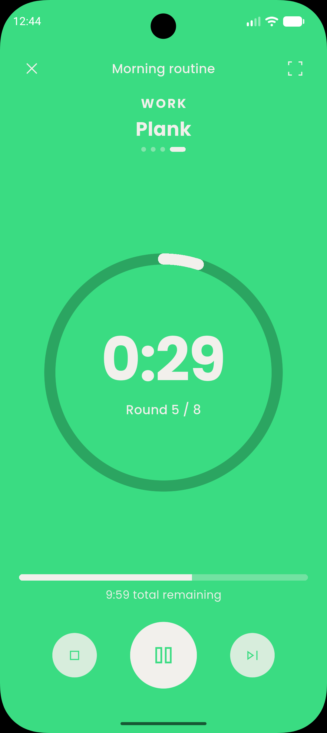 HIITKO timer during a morning routine workout
