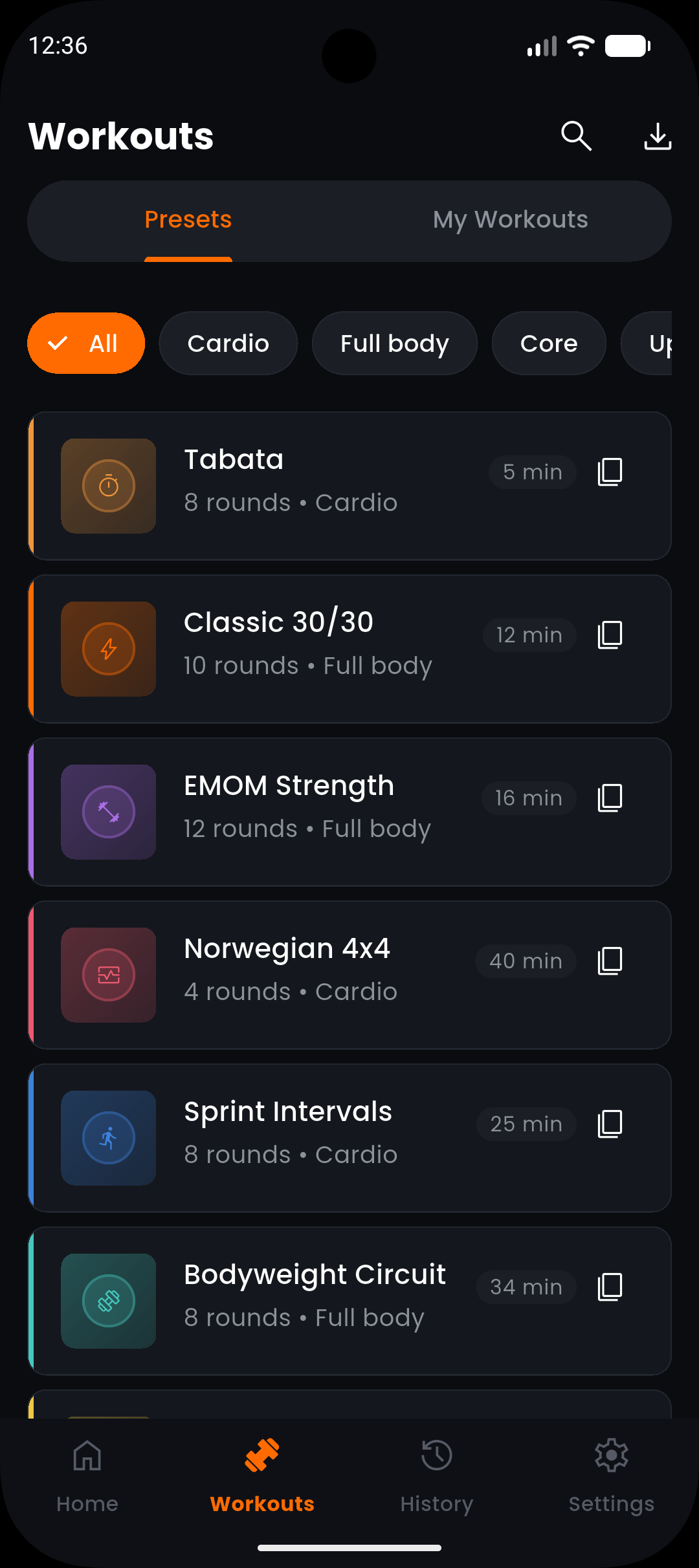 HIITKO workout presets